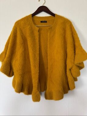 Anthropologie Super Soft Mustard Fuzzy Open-Front Cardigan